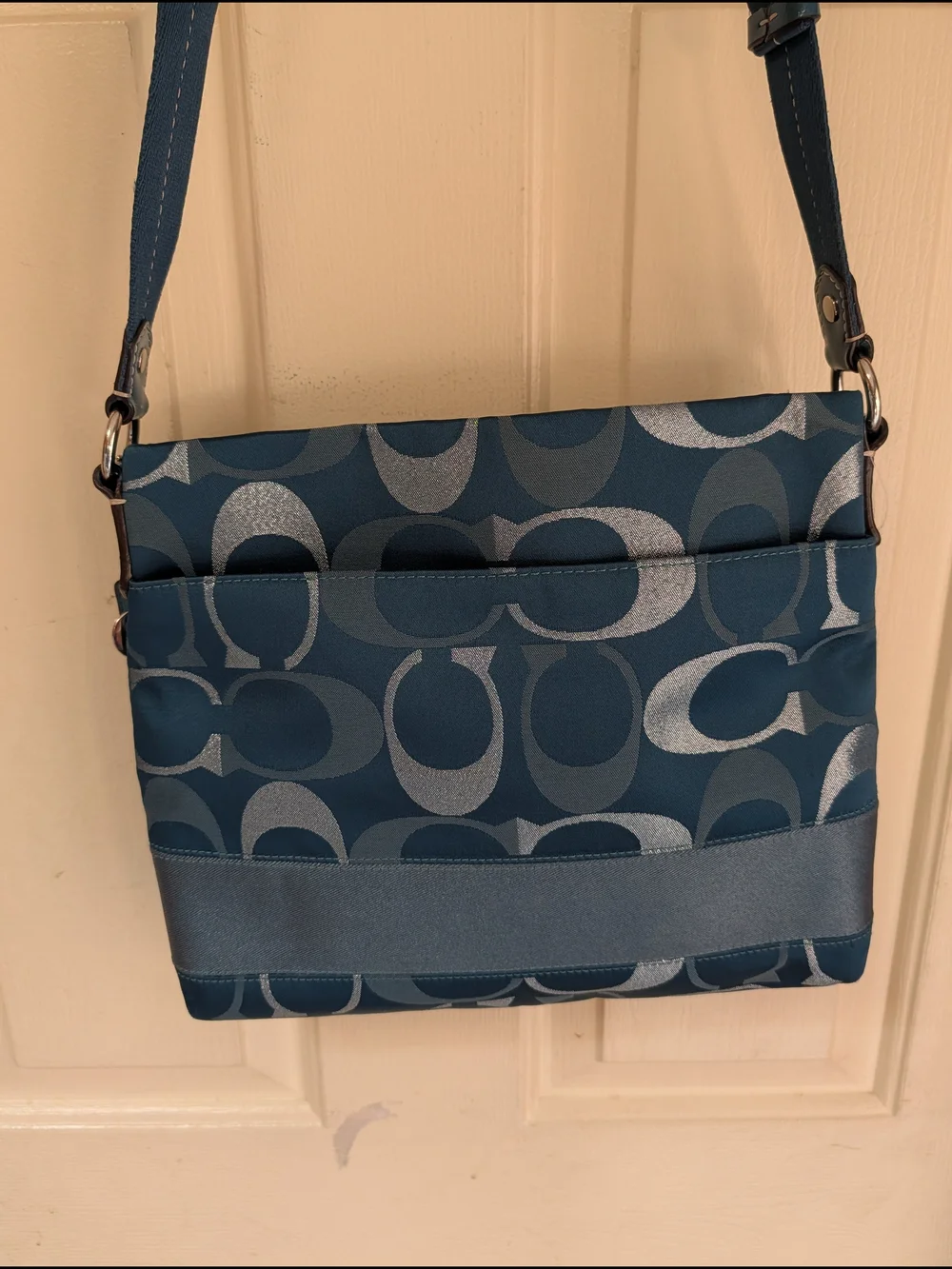 Coach Teal & Silver Signature Crossbody Bag